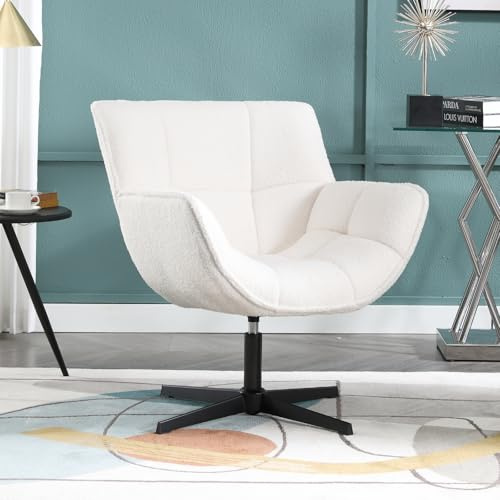 DAYALANE Sillón giratorio de piel sintética, moderno tapizado, silla de tocador para sala de estar, dormitorio, sala de maquillaje, color blanco