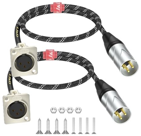 J&D D Type XLR Cable, XLR Male to Female Nylon Braided Audio Cable, No-Solder Pass Through Connector for Stage Box, Patch Panel, Panel Mount, Floor Box, Pro Audio Use, 2 Pack, 2 Feet/0.6 Meter