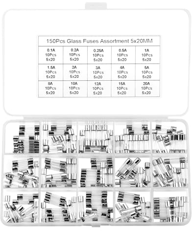 15 Valeurs Assortiment de fusibles en verre, 150 Pièces 5x20mm 250V Kit D'assortiment de Fusibles en Verre à Fusion Rapide 0.1 0.2 0.25 0.5 1 1.5 2 3 4 5 8 10 12 15 20A pour Voiture Électroménager