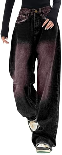 Générique Jeans Baggy Femme Annee 90 Vintage Jean Taille Haute Grande Taille Amincissant Jeans Jambes Droites et Larges Hanche coréen Pantalon Y2k streewear extérieur décontractée pour ado Fille