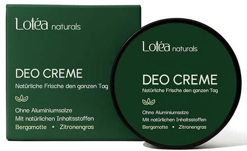 Deocreme Bergamotte & Lemongras von Lotea Naturals – Aluminiumfreies, Natürliches Deo gegen Schweißgeruch mit Sheabutter & Kokosöl, Ohne Alkohol & Parabene, Sanft zur Haut, Für Damen und Herren, 50 g