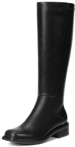 Lumeheel Black Knee High Boots for Women - Low Heel Square Toe Fall Tall Boots with Side Zipper B 8