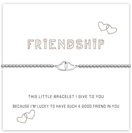 Marsquesa Friendship Bracelet Gifts for Women Girls, S925 Silver Beads Hearts Bracelet Best Friend Jewellery Birthday Christmas BBF Gifts for Teen Bestie (Friendship-Silver)