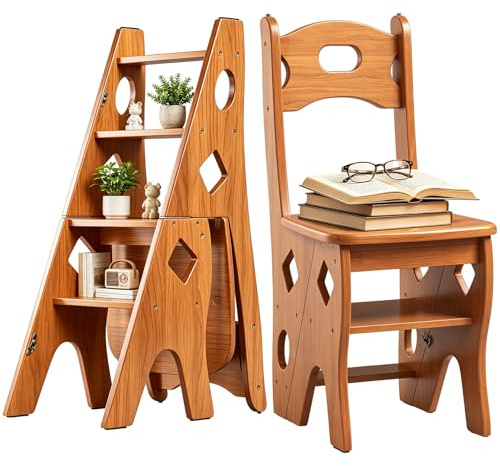 Escalera de 4 Peldaños, Taburete y Silla 2 en 1, Taburete Doméstico