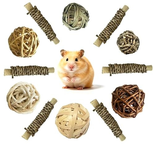 Juego de 12 Juguetes para Conejos, Juguetes Hamster, Cuidado Dental para Roedores Accesorios, Ideal para Jerbos, Cobayas, Conejos y Hámsters
