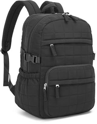 Miss Lulu damryggsäck 23 l stor, elegant damryggsäck med laptopfack för 15,6 tums bärbar dator, ryggsäck lätt och vattenavvisande, quiltad design för arbete, universitet och resor, svart