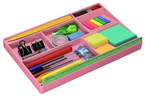 Acrimet Plateau Organisateur avec 8 compartiments, idéal pour tiroirs ou bureaux. Parfait pour le bureau, le maquillage et les accessoires (Plastique). 32,4 × 20,3 × 2,7 cm (Couleur Rose Uni)