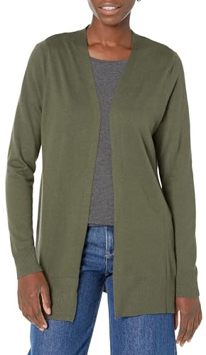 Amazon Essentials Women's Lightweight Long-Sleeve Open-Front Long Cardigan Sweater, Regular Fit, Olive, Medium