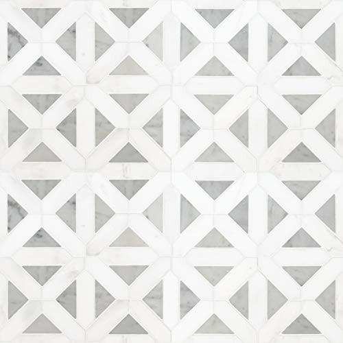 MSI Bianco Dolomite Geometrica Polished Marble Mosaic Tile for Kitchen and Bathroom Accent Walls, Mesh Mounted