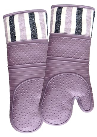 RED LMLDETA Heat Resistant 550 Degree Oven mitt, Silicone Oven Hot Mitts - 1 Pair, Extra Long Professional Baking Oven Gloves - Food Safe,Pot Holders Cooking,Grilling,Kitchen (Purple Mittens)