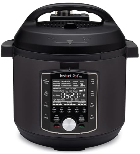 Instant Pot Pro 10-in-1 Pressure Cooker, Slow Cooker, Rice/Grain Cooker, Steamer, Sauté, Sous Vide, Yogurt Maker, Sterilizer, and Warmer, Includes App With Over 800 Recipes, Black, 6 Quart
