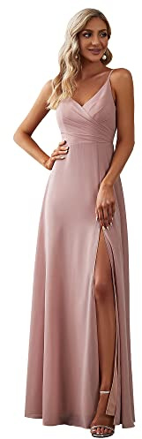 Ever-Pretty Women's A Line Spaghetti Straps V Neck Long Chiffon Asymmetry Prom Dress with Slit ES0128B