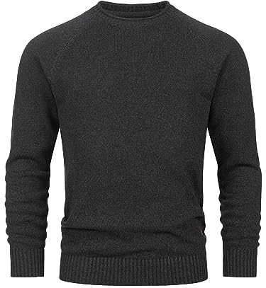 Indicode Herren INMassum Feinstrickpullover mit Rundhals-Ausschnitt | Strickpullover aus Baumwolle Raven, S