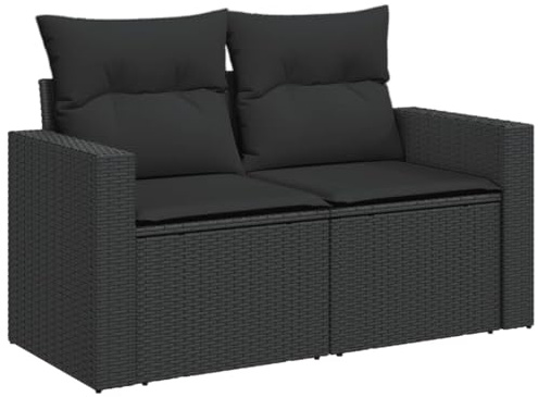 vidaXL Canapé de Jardin avec Coussins 2 Places en polyrotin Noir