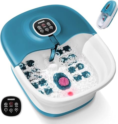 KNQZE Massaggiatore per piedi con riscaldatore e controllo della temperatura, vasca pieghevole per pediluvio con bolle, manuale e telecomando, timer, con 16 rulli shiatsu per alleviare la pressione