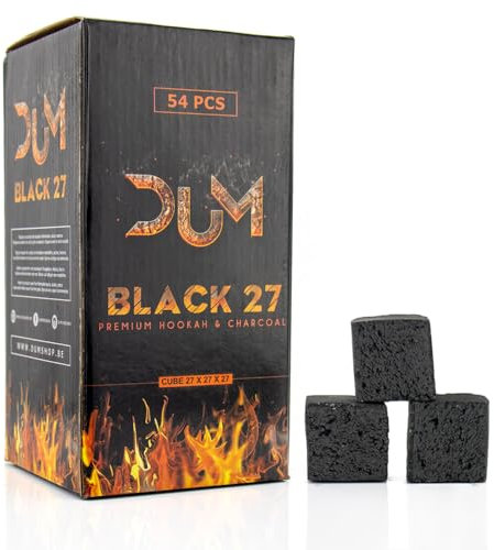 Charbon Naturel DUM Black 27 - Charbon de Coco 100% Naturel en Cubes de 27mm pour Barbecue et Chicha - Combustion Longue et Propre, Écologique et sans Produits Chimiques - 1kg
