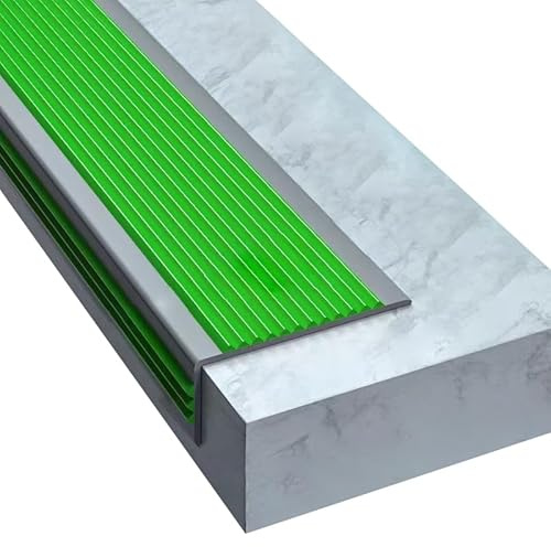 Zayejod 2M Bullnose Stair Anti Slip Nosing Self-Adhesive, 50x25mm | Green with Grey Vinyl Edging Strip,Non Slip Step Trim,PVC Rubber Angle Stair Edge Trim for Indoor Outdoor Stairs