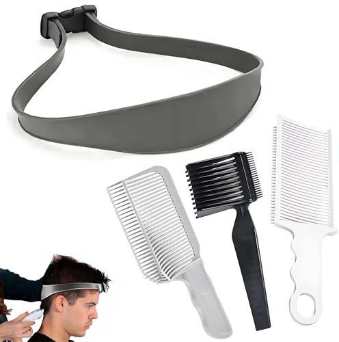 4 Stück Haarschneide Hilfe, Haarschneidekamm Barber Kamm, Verstellbare Haarschneide Schablone, Gebogenes Silikon Haarschnittband Geeignet für Haare Männer Schneiden
