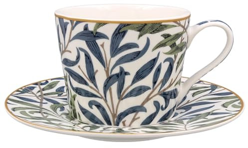 The Leonardo Collection Willow Bough Cup & Saucer Set | Designed by William Morris | Tea Cup Set Perfect for Home or Office | Tea Cups and Saucers or Coffee Cup and Saucer for Enjoying Hot Drinks