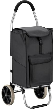 Wiltec Chariot de Course sur Roues – 36,5 x 44 x 103 cm – Pliable à 42 x 21 x 54 cm – Capacité de Poids 40 kg – en Aluminium et Polyester – Caddie de Course, Chariot Roulette Course