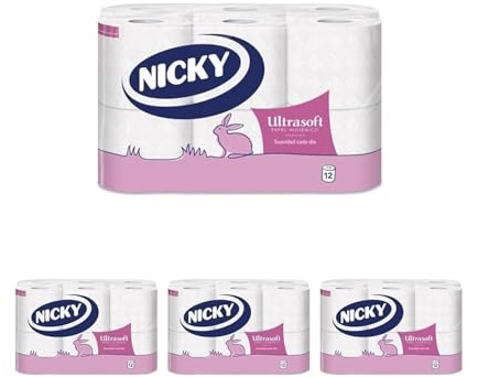 Nicky Ultrasoft Papel Higiénico - Paquete de 48 Rollos, 140 Hojas de 2 Capas, Delicado Aroma a Talco, Dermatológicamente Testado, Embalaje Reciclable, Celulosa 100% Pura