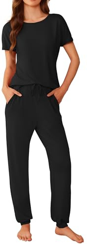 Ekouaer Pigiama da Donna a Maniche Corte e Pantaloni Lunghi con Stampa Carina 2 Pezzi con Tasche