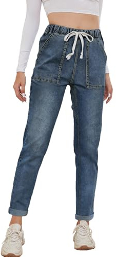 Alaster Queen Jeans da donna a vita alta e vestibilità larga Boyfriend Jeans, 145-blu medio, XXL