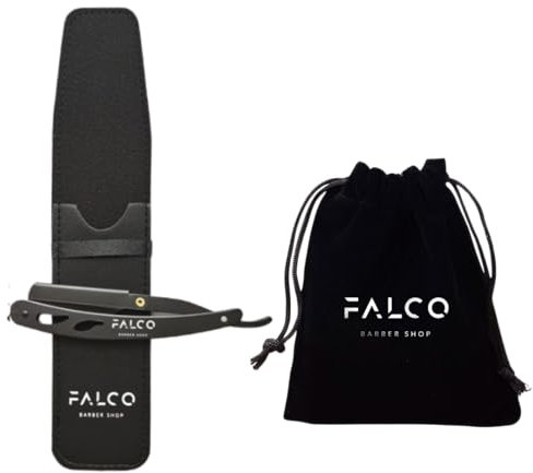Falco Barber Shop - Rasoir Barbe Homme + Pochette de Transport, Coupe chou, Rasoir de Barbier à Lame Interchangeable