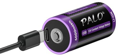 Mspalocell Baterías C de litio USB-C 6000 mWh LR14 batería de 1.5 V de carga rápida tipo C baterías con cable de carga, baja autodescarga, 1500 ciclos, con luz de carga, 4 baterías