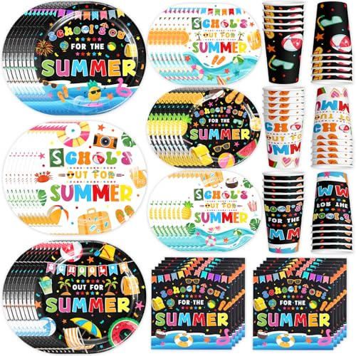 School's out for the Summer Tableware Class End of School Year Party Supplies School's Out Plates, Napkins, Cups for Graduation Preschool Party Decorations, Serve 30