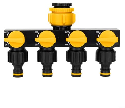 Sileduove Distribuidor de agua divisor de manguera de jardín de 4 vías con válvulas de control individuales para riego césped jardín uso agrícola (amarillo)