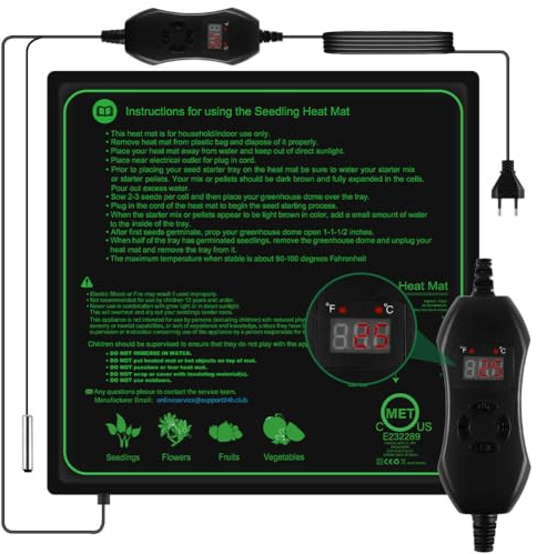 AOOWU Almohadilla Térmica para Plantas, Estera Calefactora Ajustable, Alfombrilla de Calentamiento IPX4 Impermeable, 70W Manta Termica Planta de Invernadero para Germinación de Plántulas, 52 x52 cm