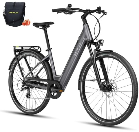 DERUIZ Quartz 28Zoll E Bike für Erwachsene, City E-Bike Herren Damen mit 48V 13.4Ah Akku,Max 161km Reichweite, Hydraulische Bremsen, Drehmomentsensor, Elektrofahrrad mit APP