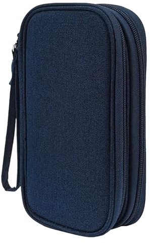 FAYAHAR kabelväska, bärbar organiserare, universell elektronikväska, dubbelskiktad kabelväska, reseorganisatör, väskattillbehör, för mobilkabel, Marinblå, 19 x 11 x 5,5 cm