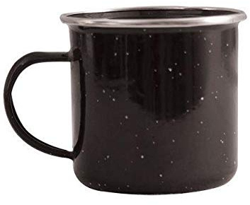 The Home Fusion Company Traditional Black Enamel 12oz Mug Cup Metal Tin Camping Army Style Travelling