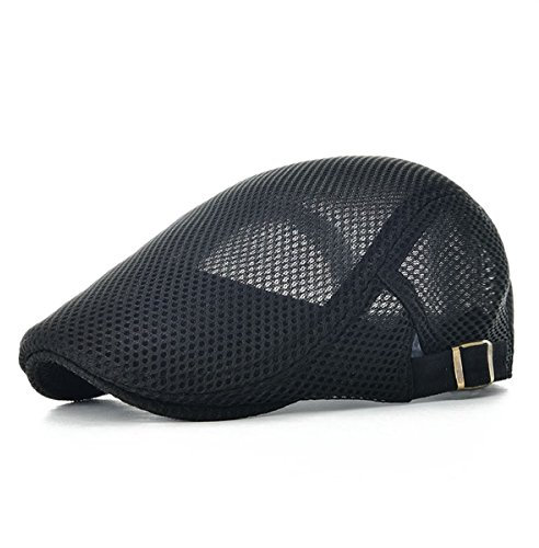 Kuyou Herren Schirmmütze Sommer Kappe Hut Schiebermütze Flatcap (Schwarz)