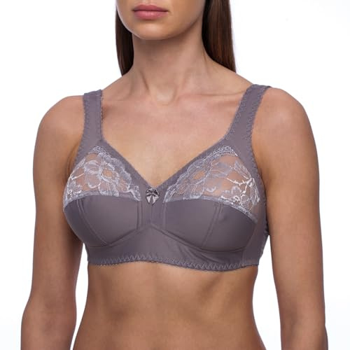 frugue Reggiseno Senza Ferretto Taglie Forti Pizzo Contenitivo Donna Grigio IT 9G (EU 110G)