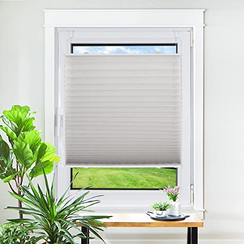 Homland Plissee ohne Bohren Klemmfix Grau B65 x H130 cm, Plissees für Fenster und Tür, Jalousie Easyfix Plisseerollo mit Klemmträger Sonnenschutz und Sichtschutz lichtdurchlässig Rollo