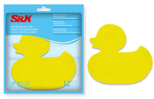 S&X Bathtub Non Slip Stickers for Kids, 12-Pack Cartoon Duck Shower Non Slip Stickers - Comfortable High Grip On Slippery Surfaces