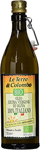 Le Terre di Colombo Aceite de Oliva Virgen Extra Ecológico 100 % Italiano, Botella con Estrías y Tapón Mecánico, 0.75 L