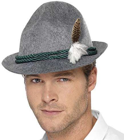 Amakando Außergewöhnlicher Tiroler-Hut für Herren/Grau/Vielseitiger Bayern-Hut passend zum Trachtenkostüm/Perfekt geeignet zu Biergarten & Oktoberfest