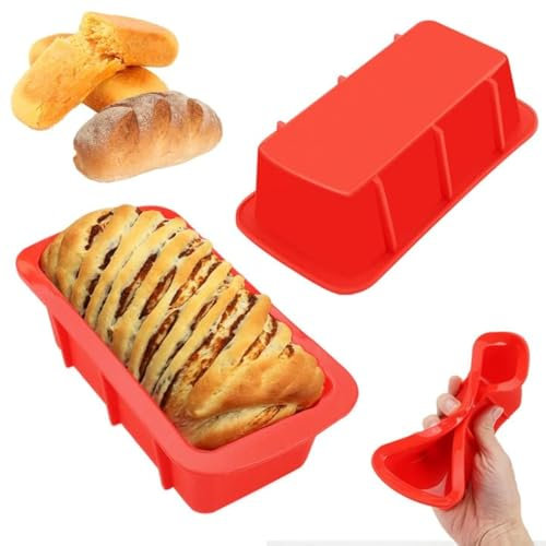 Rairsky 2 Stück M Größe Brotbackform Silikon für 650g Brote,Antihaftbeschichtet Toastbrot Kastenform Kuchen,Brotbackformen Rechteckig für Brot & Kuchen,Flexible Rot Brotform Für Backen -16.5x8.5x5cm