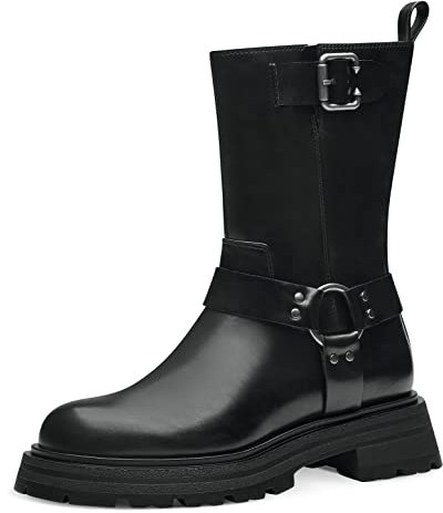Tamaris Damen Biker Boots, Frauen Stiefeletten,Kurzstiefel,uebergangsschuhe,uebergangsstiefel,flach,Boots,Stiefel,Bootee,Booties,Black,39 EU