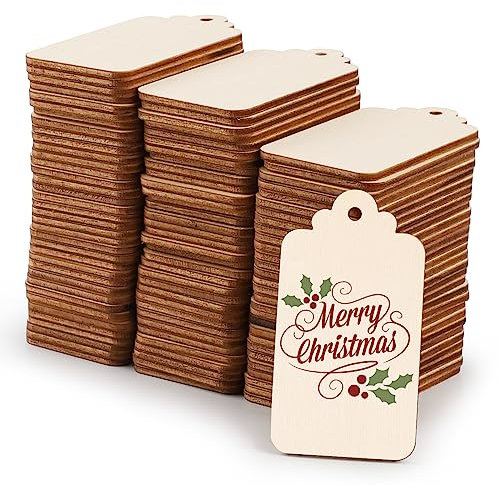 LALAGO 100 Stk.Holzscheiben, 3.7 * 6.8CM Holzplatten Holzscheiben zum Basteln,2mm Dick Holz Etiketten zum Beschriften,Holz Anhänger Geschenkanhänger für DIY Handwerk Hochzeit Deko