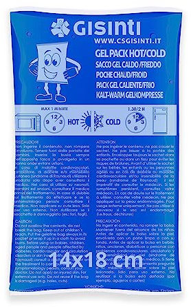 Gisinti Kit de hielo gel reutilizable caliente frío fabricado en Italia sobre congelador y microondas, 1 unidad 14 x 18 cm