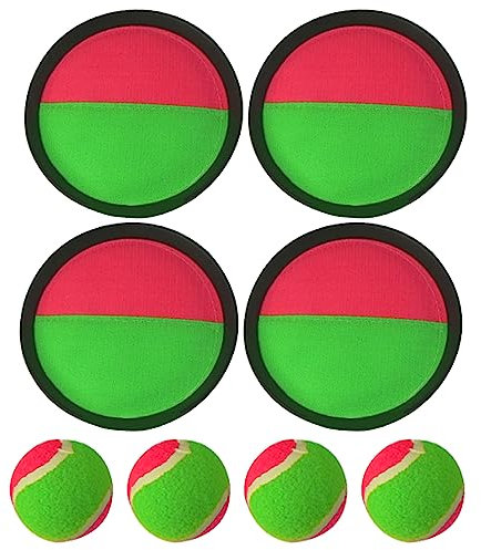 Klettballspiel für Kinder ab 3 4 5 6, Klettballspiel, Klettball Set mit 4 Klett Ball Paddle und 4 Klettball Klettballspiel für Kinder wurf- und Fangspiel Klettball für Party, Garten, Innen und Außen