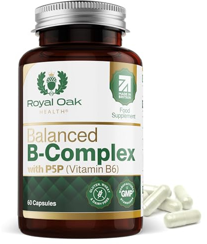 Royal Oak Health Balanced Methylated Vitamin B Complex with P5P, Choline & PABA | High Strength Complete Spectrum B Vitamins for Men & Women, B1, B2, B3, B5, B6, B7, B12, Inositol, Folic Acid & Biotin