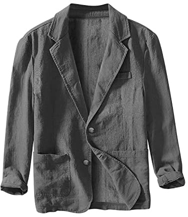 liaddkv _ linne kavaj herr sommar lätt kavaj fritid kostymjacka två knappar lätta sportrockar kavaj herr sportig fritidsoverall kavaj herr blazer enknappskavaj, GRÅ, L