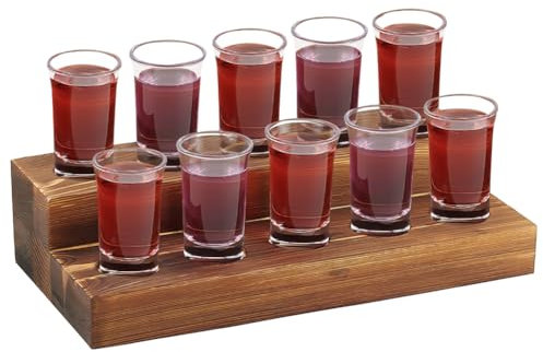 FINGERINSPIRE Support de Verre à Shot en Bois à 2 niveau pour 10 verres Rectangulaires Selle Plateau D'Échantillonnage de Bière Brune Fentes 37cm Palette de Vol Dégustation de Bière Service pour Bar