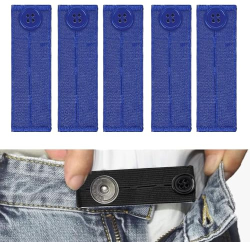 Wenrecu 5PCS Adjustable Waist Extender,Button Extender for Jeans,Elastic Waist Extenders,Elastic Button Extender Pants Waist Extension for Trousers Jeans Pants Slacks Pregnant Trousers (Light Blue)